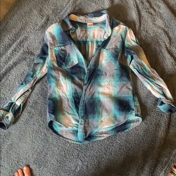 Faded glory blue plaid flannel button up shirt - Picture 1 of 1